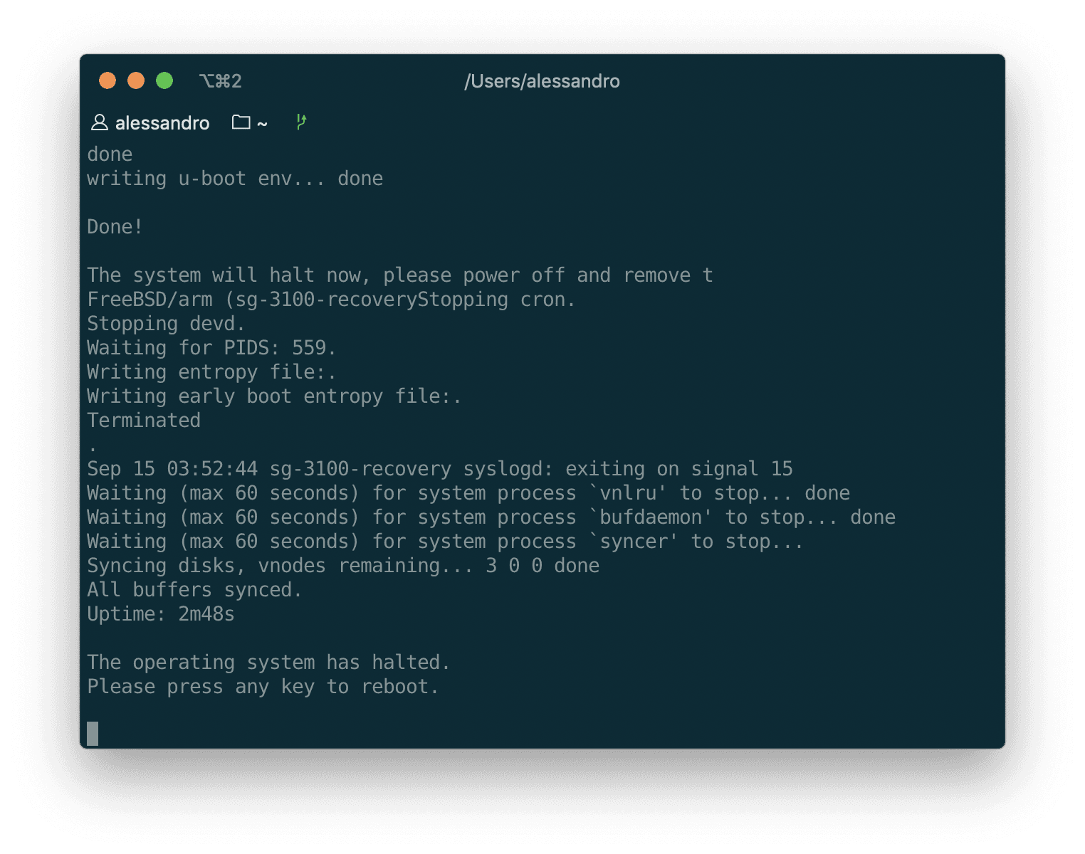 Press any key to reboot after the installation