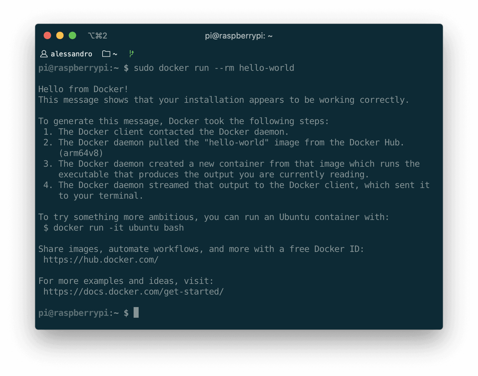 Output of Docker "hello world" image