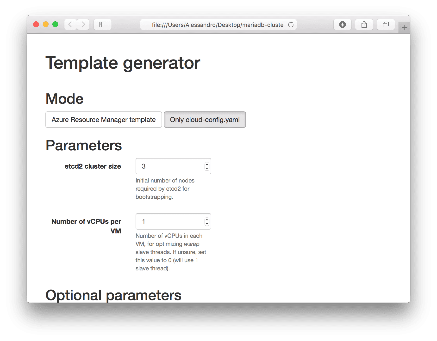 Screenshot of generator app in "Only cloud-config" mode