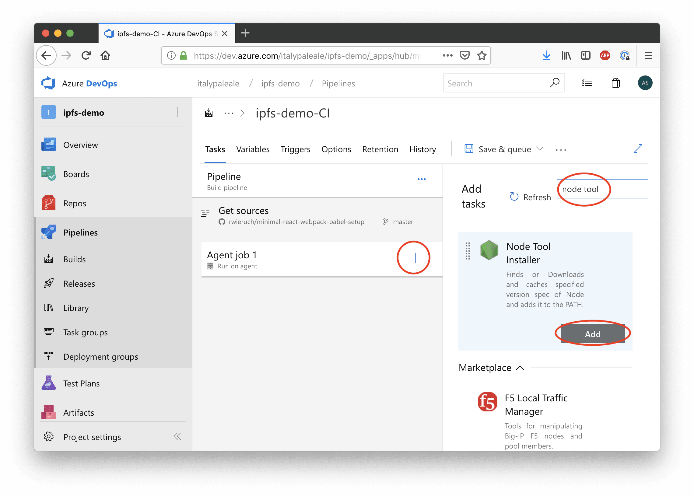 Adding the NPM task