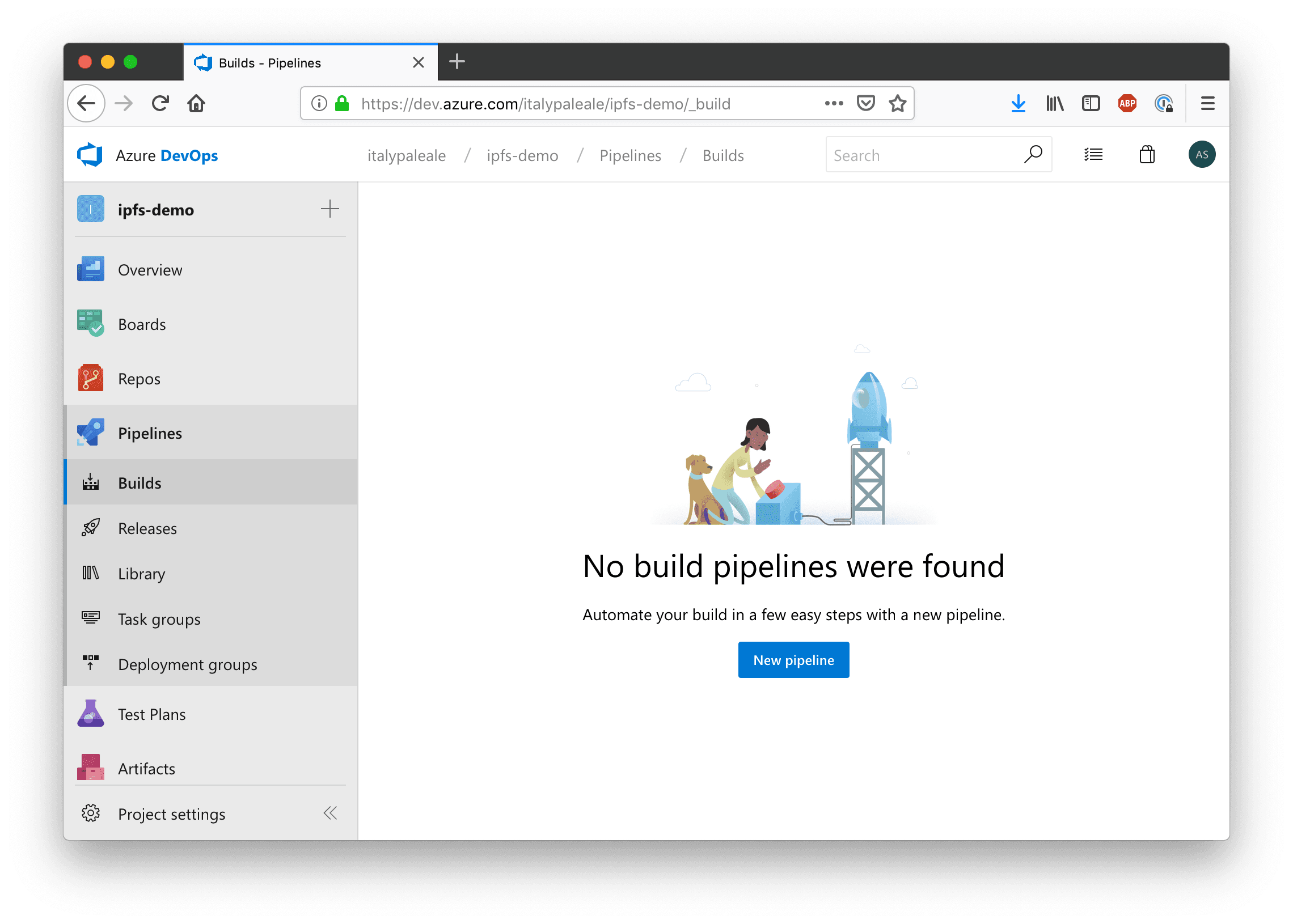 Create a new pipeline landing screen