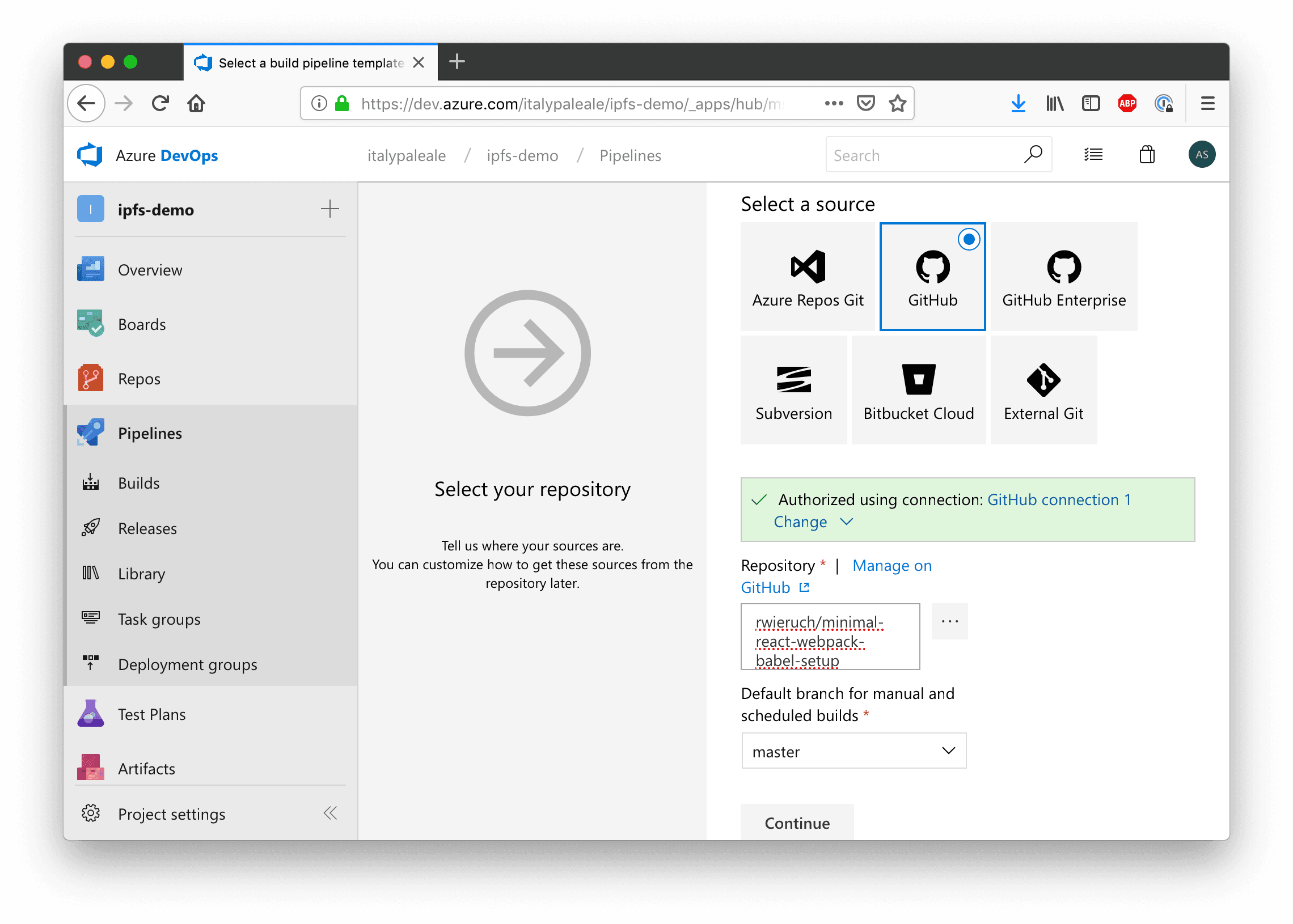 Selecting a repo