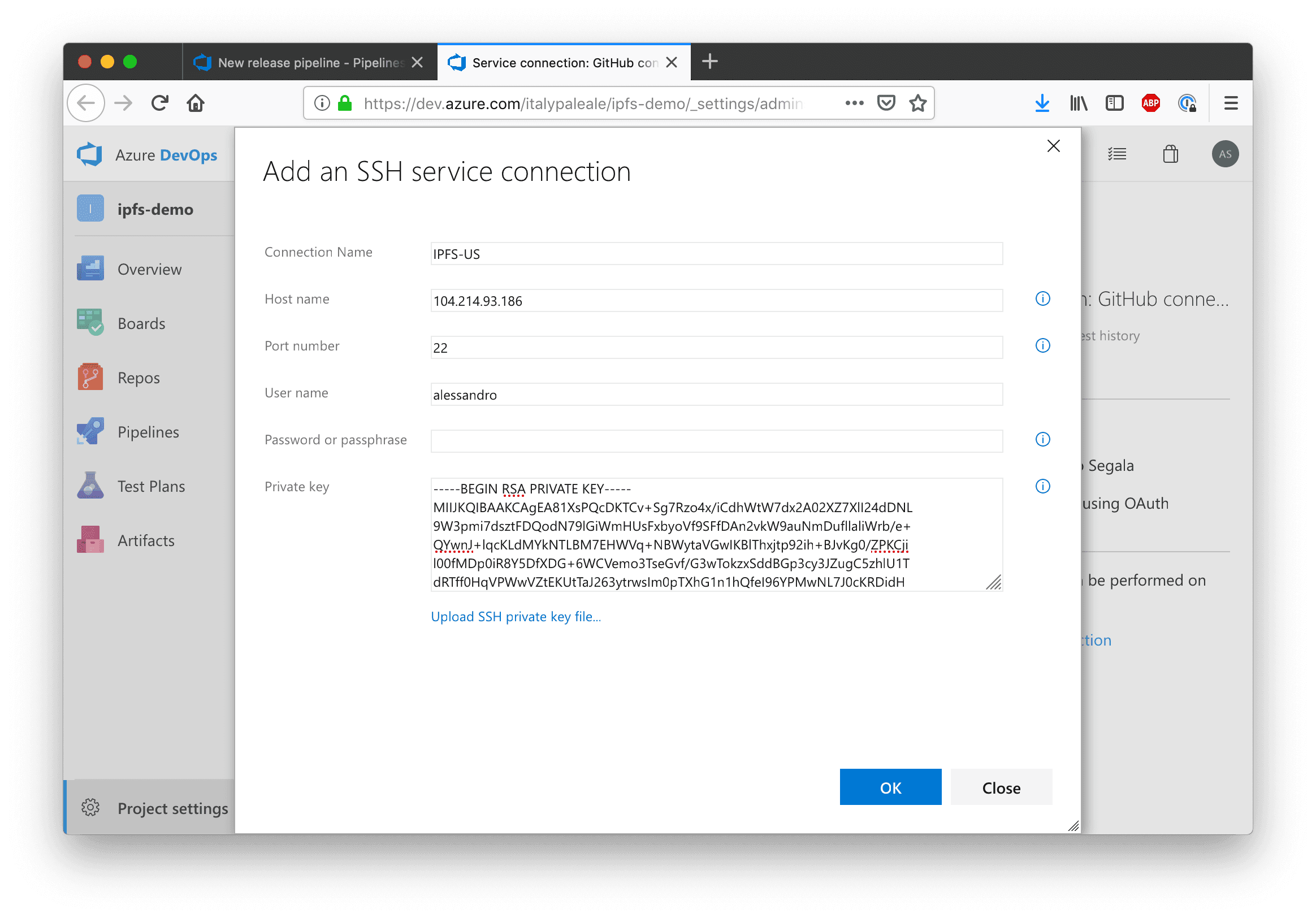 Configure the SSH connection