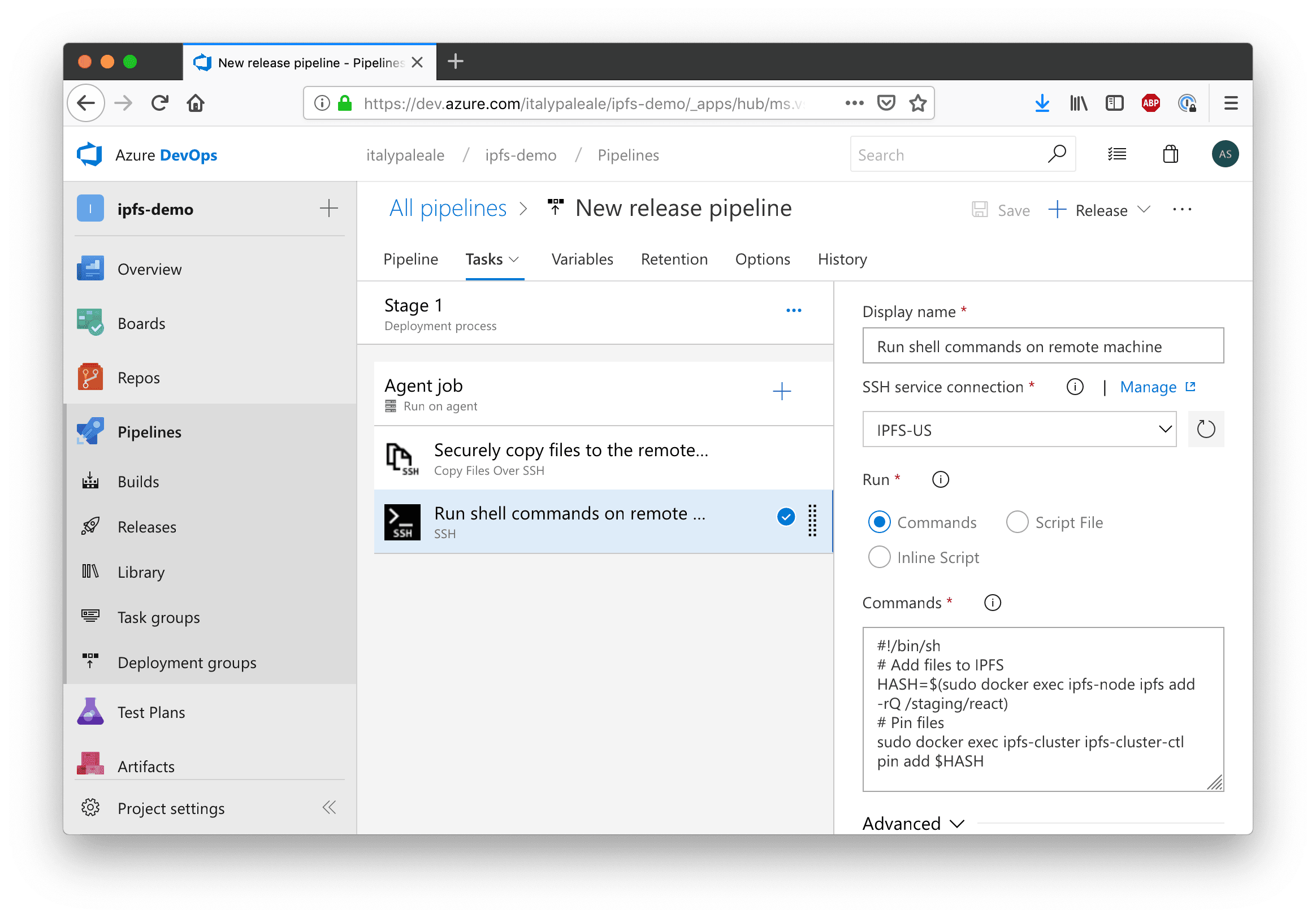 Configure the SSH task