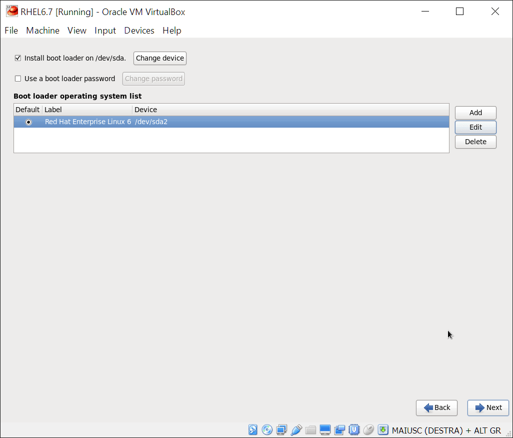 Install RHEL 6.7: bootloader installation
