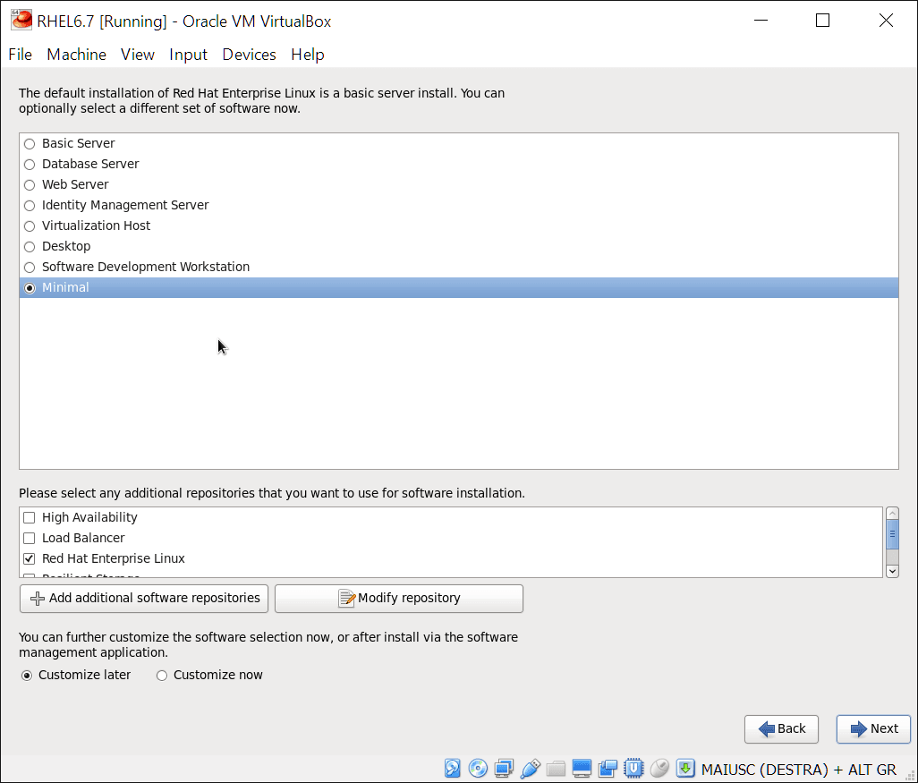 Install RHEL 6.7: choose installation kind