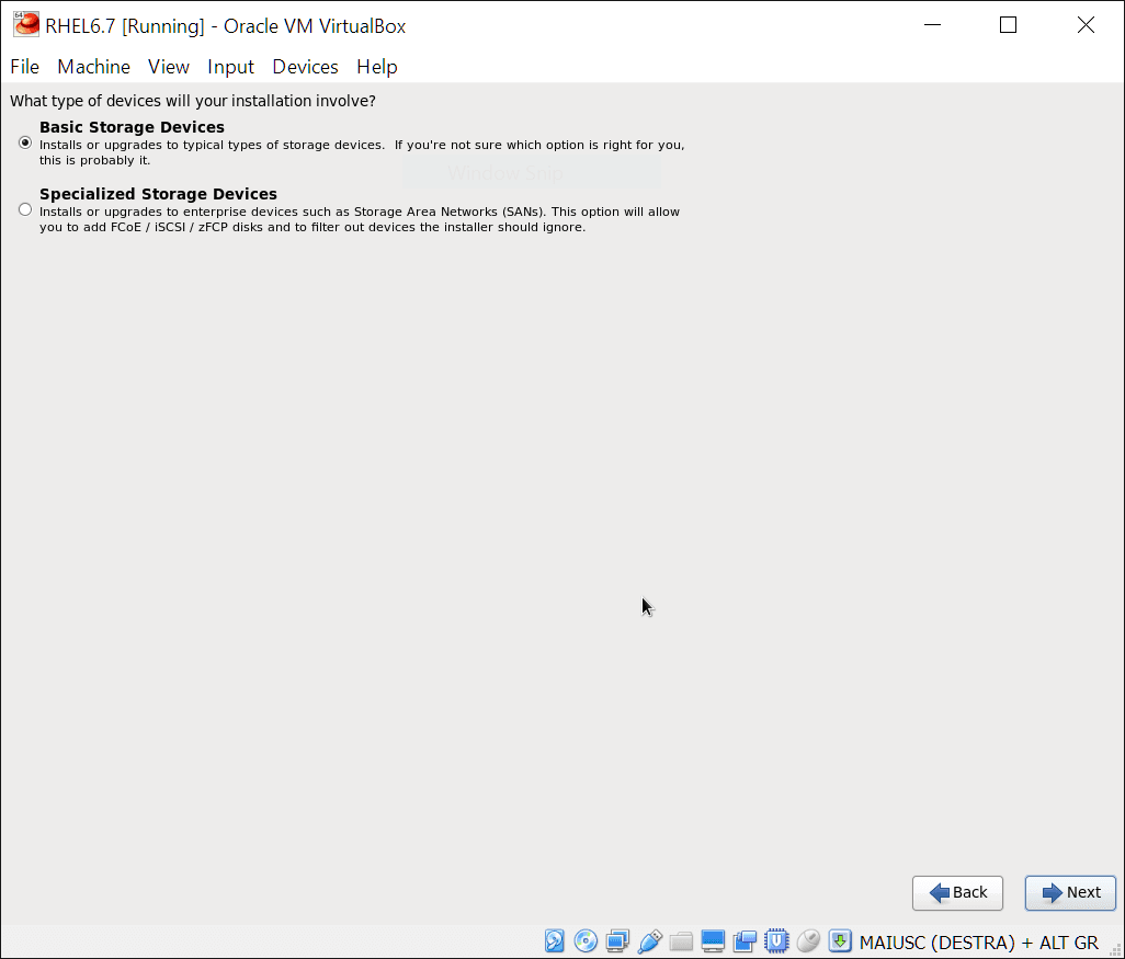 Install RHEL 6.7: choose storage device type