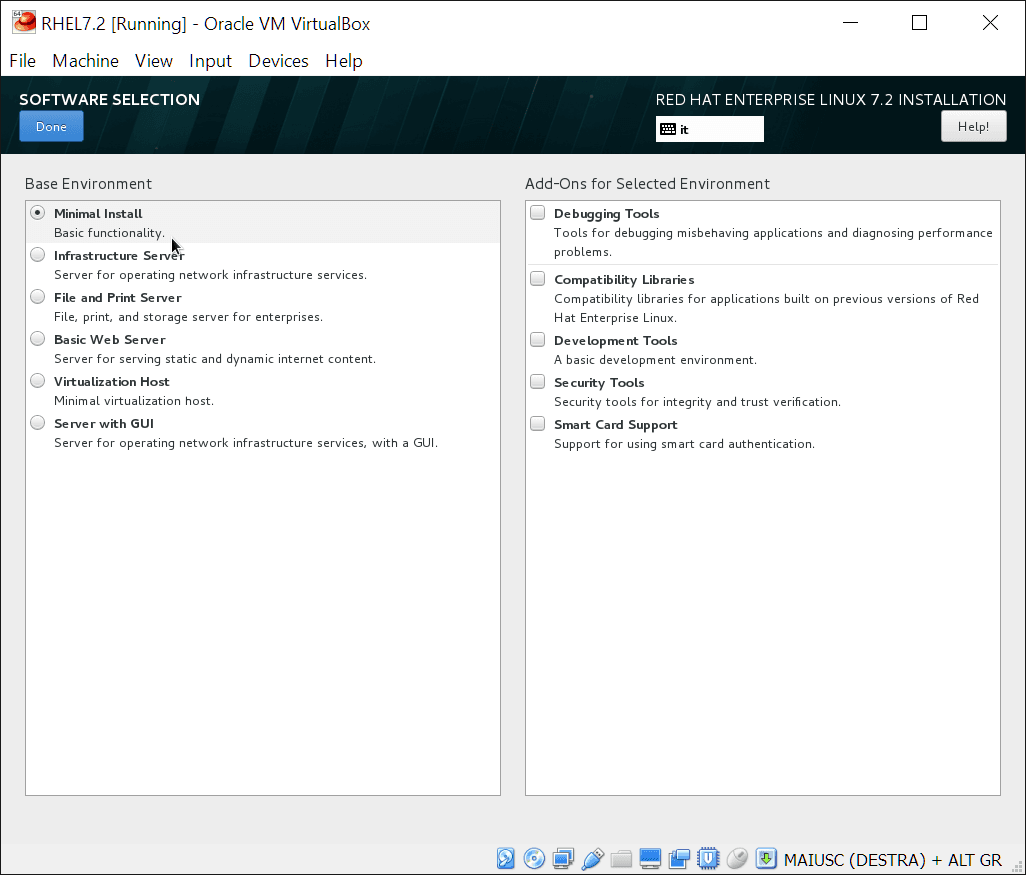 Install RHEL 7.2: software selection section