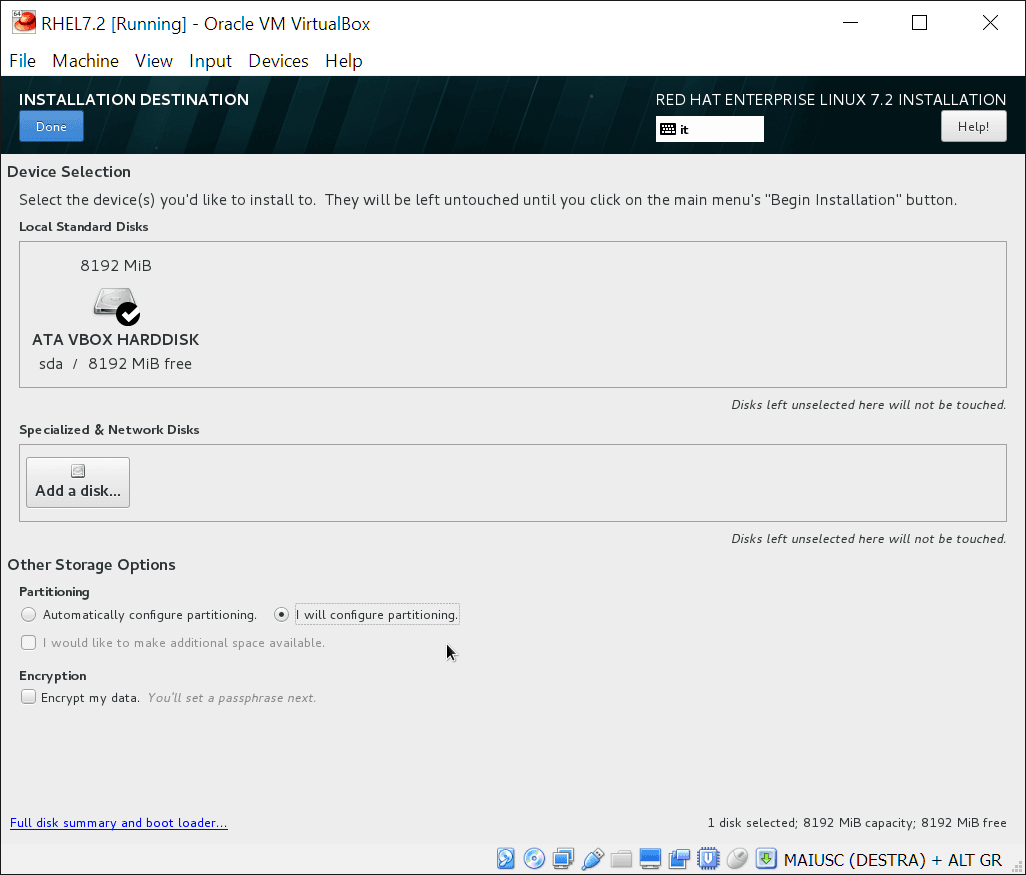 Install RHEL 7.2: select manual partitioning