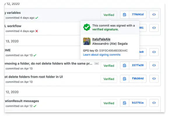 "Verified" commits on GitHub