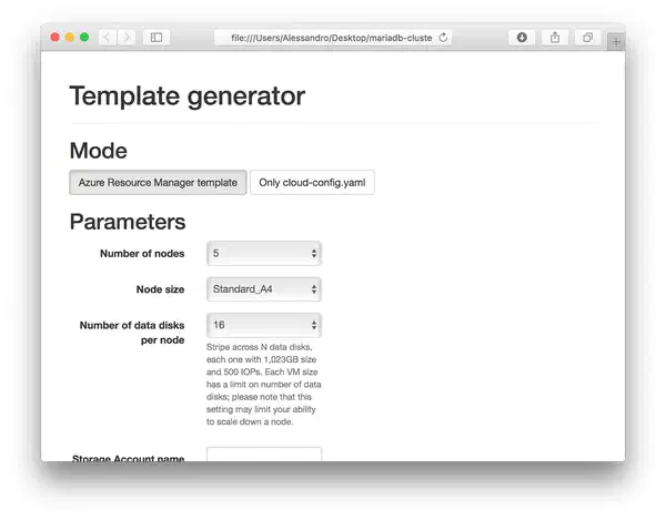 Screenshot of generator app in "Only Azure Resource Manager template" mode