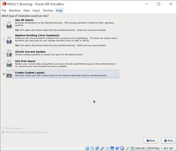 Install RHEL 6.7: select partitioning method
