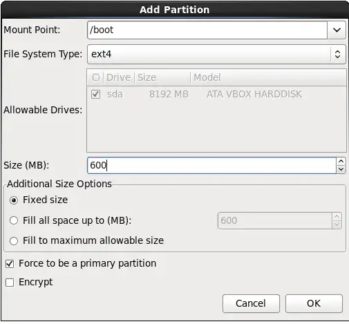 Install RHEL 6.7: create partition for /boot