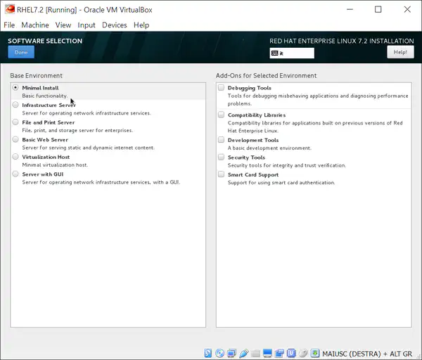 Install RHEL 7.2: software selection section