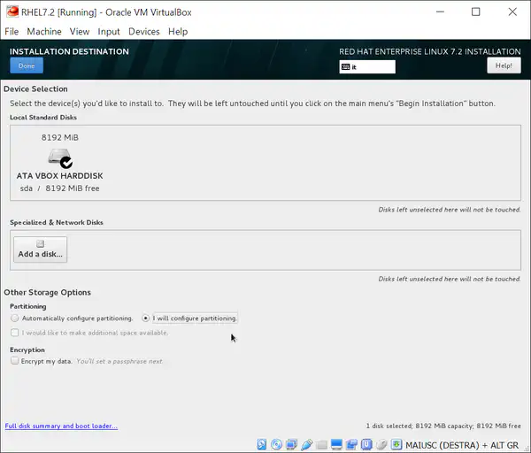 Install RHEL 7.2: select manual partitioning