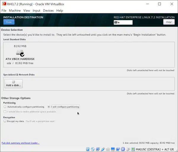 Install RHEL 7.2: select manual partitioning