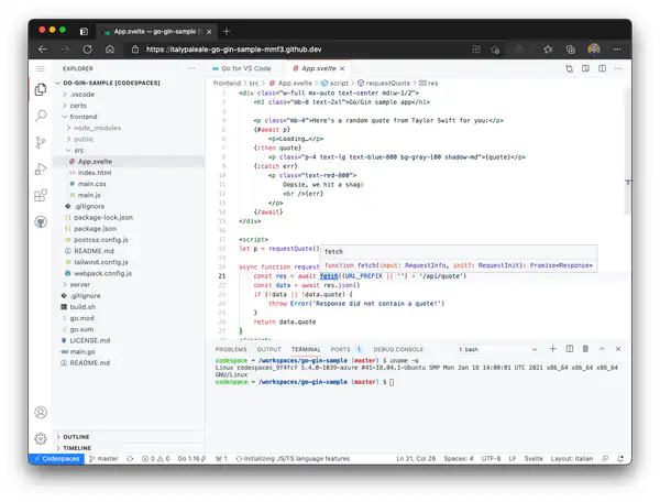 A codespace running in the browser A codespace running in the browser