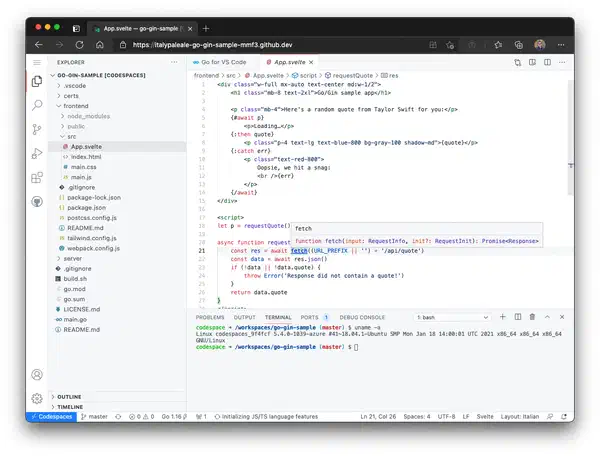 A codespace running in the browser A codespace running in the browser
