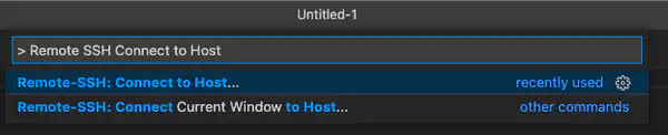 Using the VS Code command palette to run Remote-SSH: Connect to host Using the VS Code command palette to run Remote-SSH: Connect to host