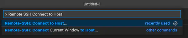 Using the VS Code command palette to run Remote-SSH: Connect to host